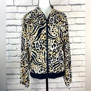 Chicos Animal Print Leopard Cheetah Bomber Jacket size Large Chicos size 2